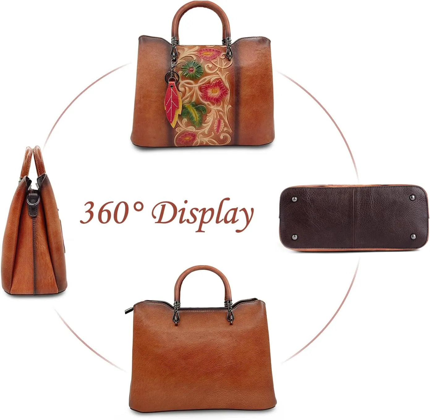 Genuine Leather Vintage Bag for Women: Cowhide Leather Crossbody Purse - Flower Embossed Handbag
