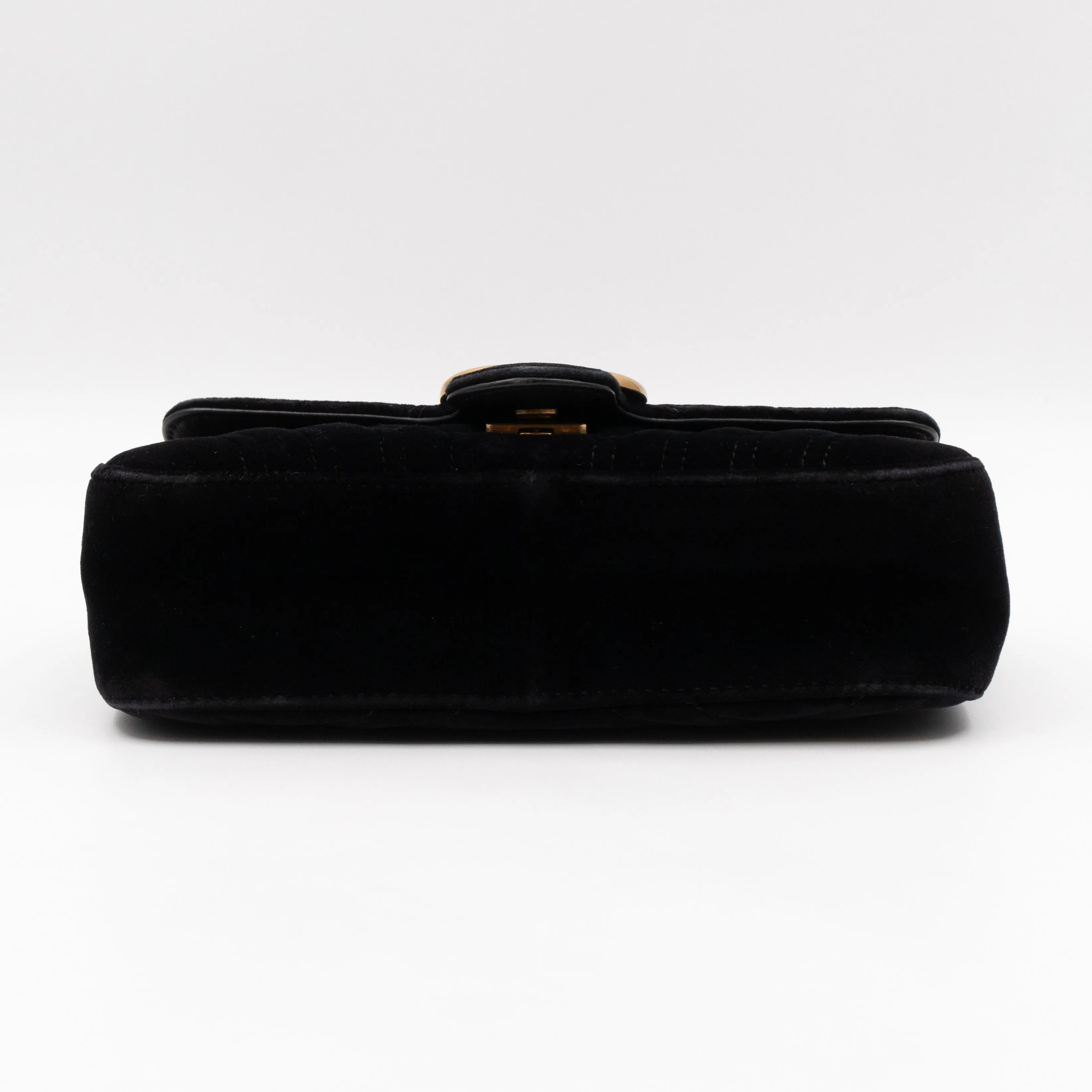 GG Marmont Flap Mini Black Velvet Aged Gold