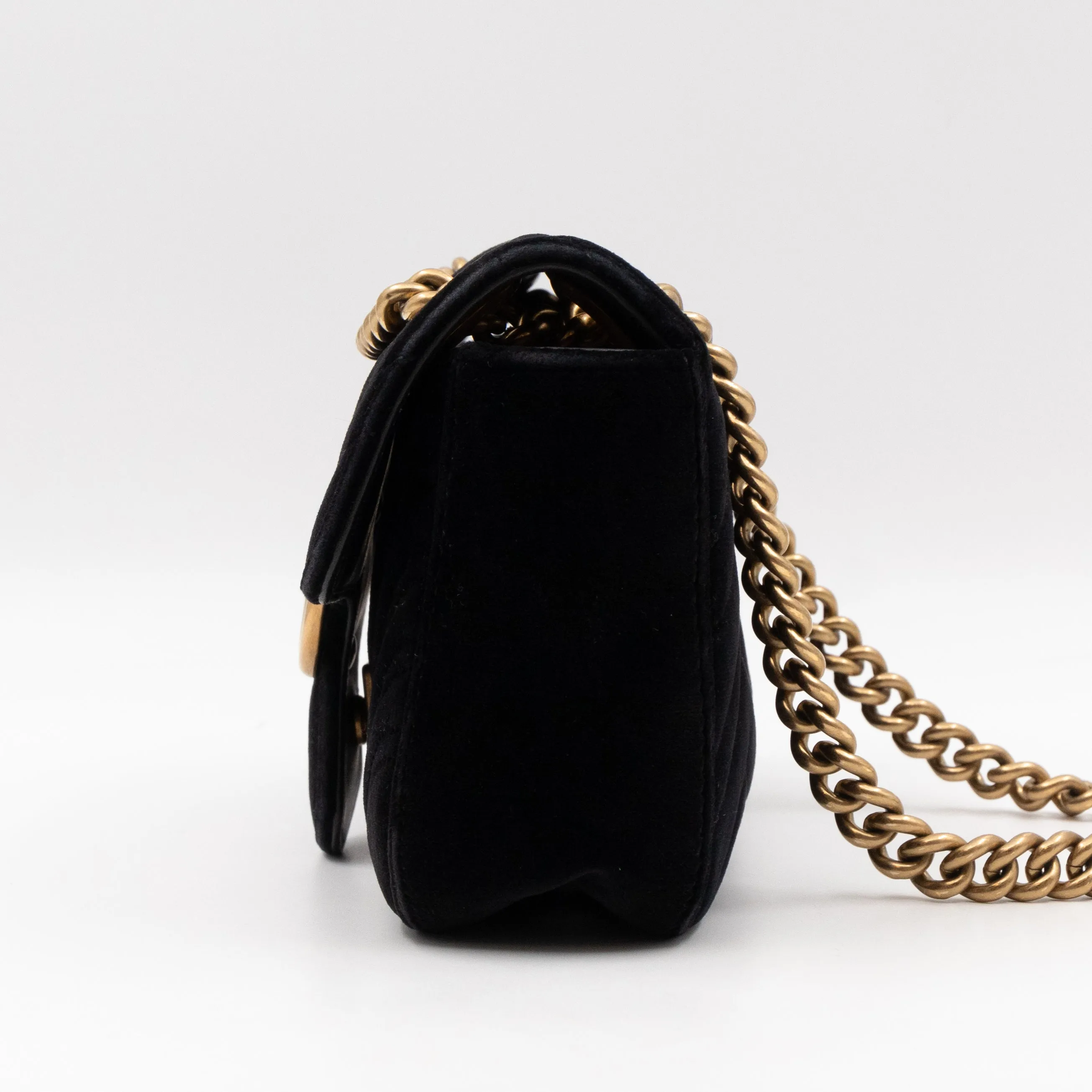 GG Marmont Flap Mini Black Velvet Aged Gold