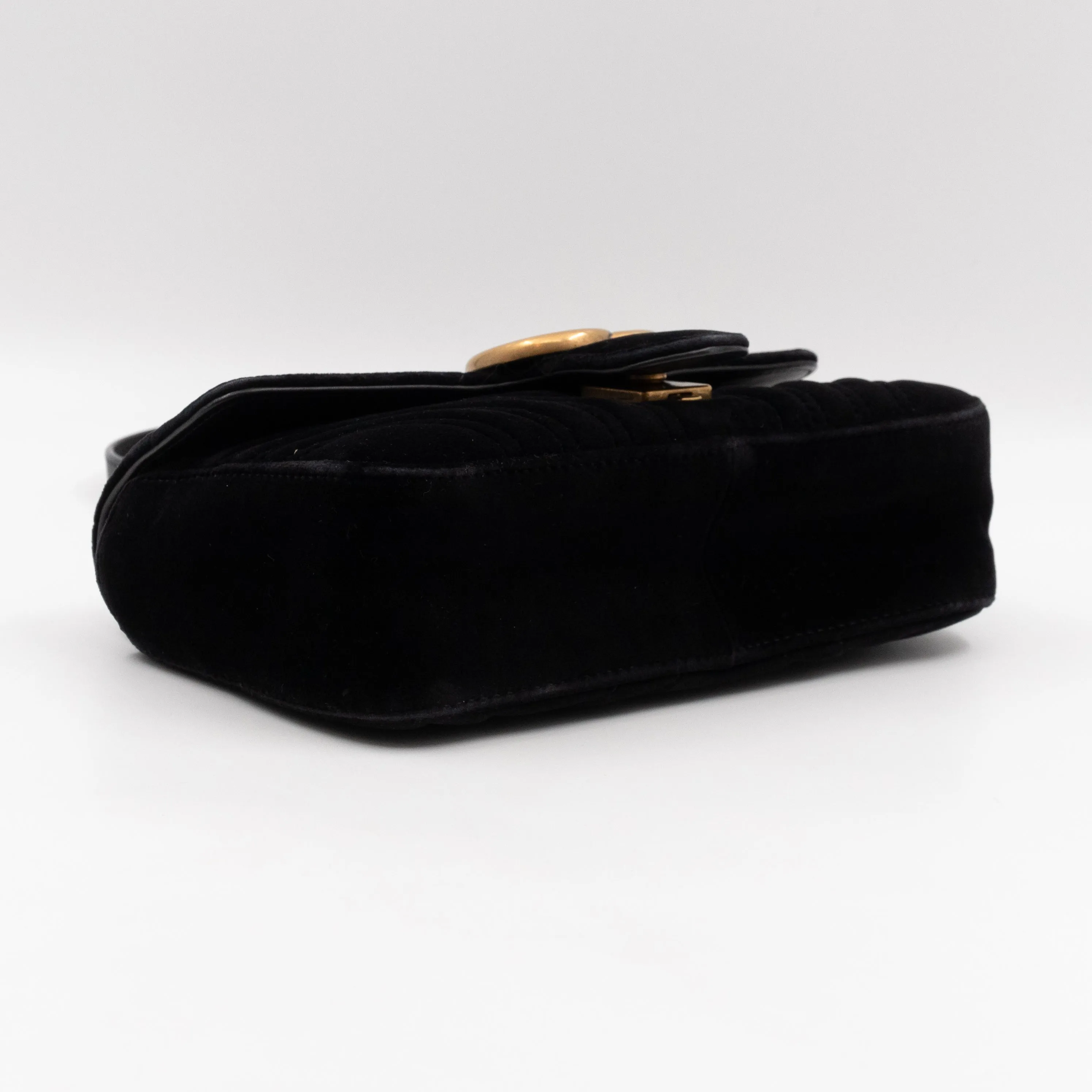 GG Marmont Flap Mini Black Velvet Aged Gold