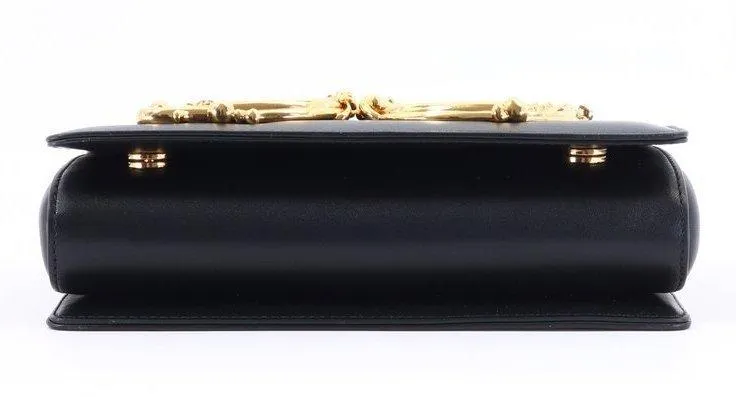 Girls Barocco Leather Shoulder Bag, Black