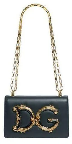 Girls Barocco Leather Shoulder Bag, Black