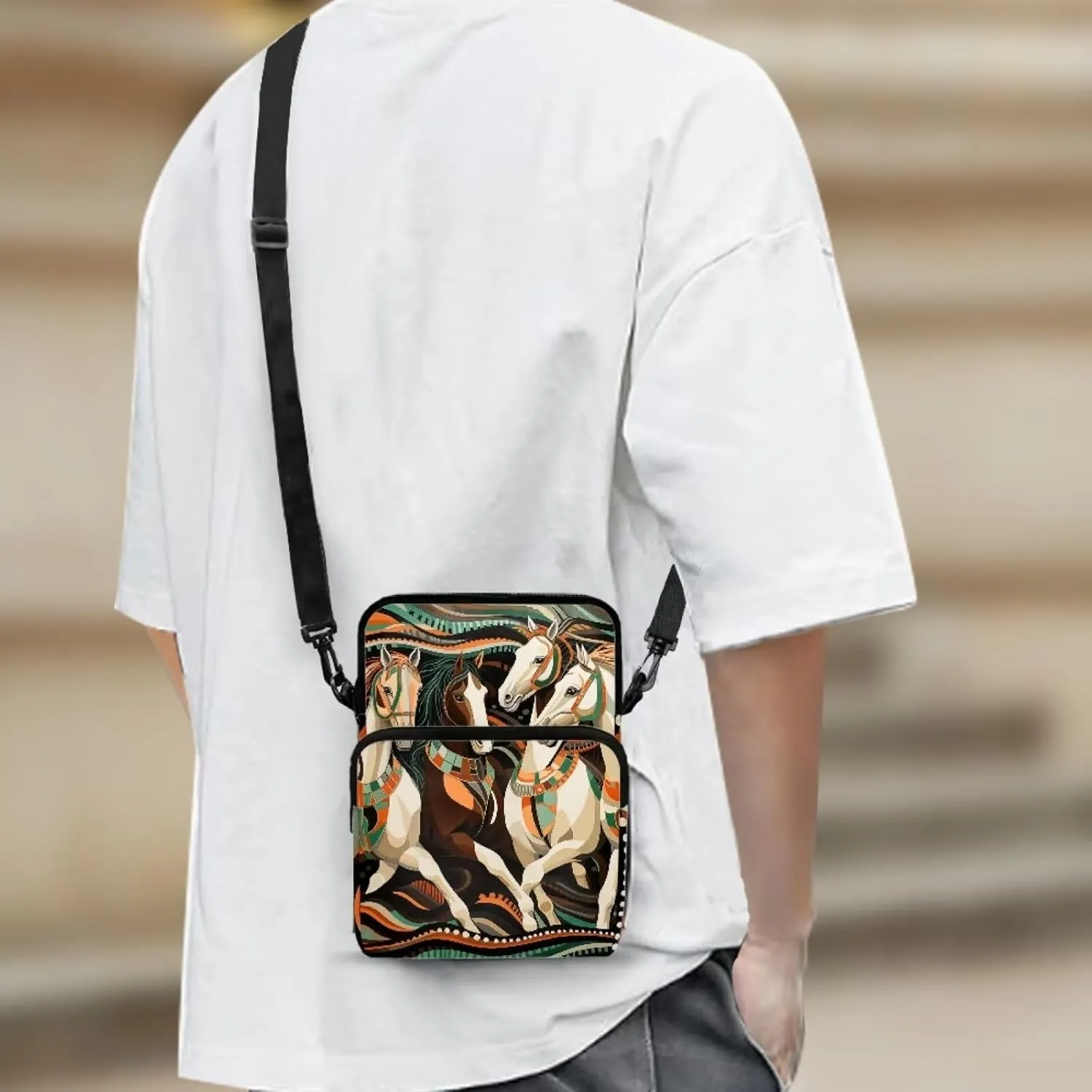 Girls Crossbody Shoulder Bag with Zipper, 2 Layer Messenger Bags for Women Men