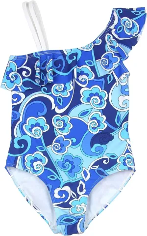 Girls' One-Shoulder Swim Tank Ball Blues, Sizes 7-16