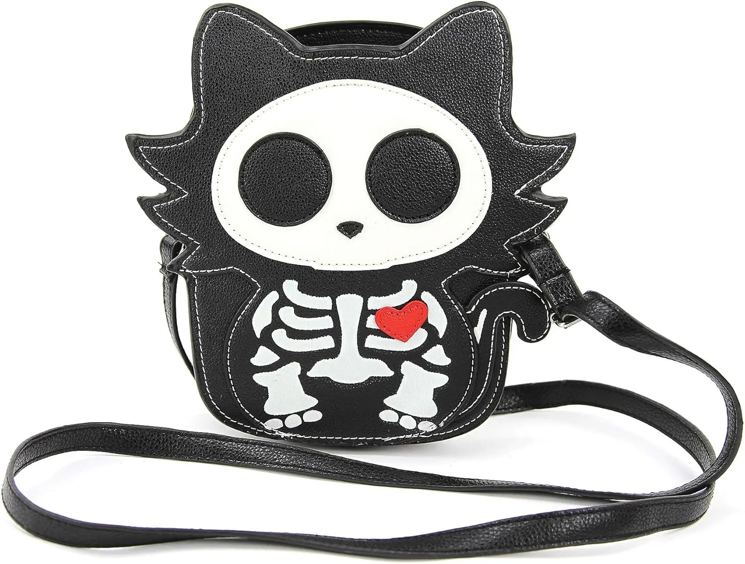 Glow in the Dark Sugar Skull Cat Crossbody Bag in Vinyl