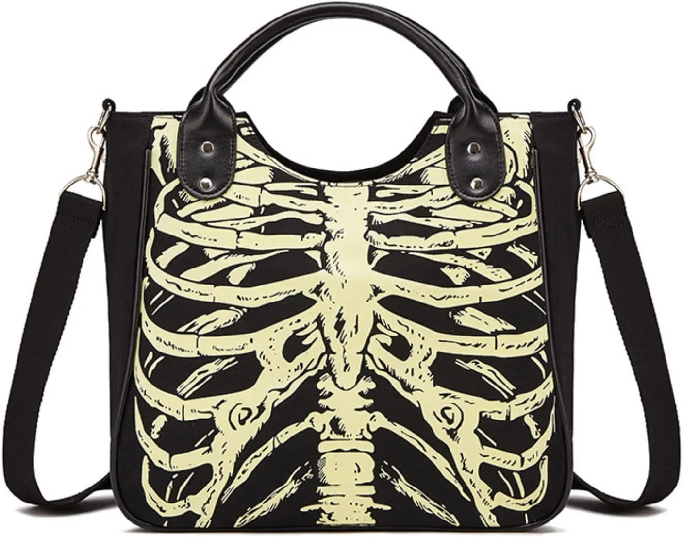 Goth Skeleton Purse Handbag Skull Glow in the Dark Gothic Emo Fashion Crossbody Bag Punk Y2K Halloween Shoulder Bag (Black)