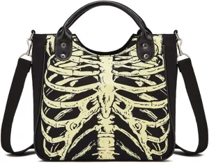 Goth Skeleton Purse Handbag Skull Glow in the Dark Gothic Emo Fashion Crossbody Bag Punk Y2K Halloween Shoulder Bag (Black)