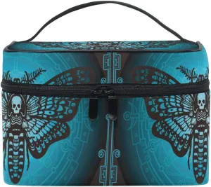 Goth Skull Makeup Bag, Gothic Sugar Skull Butterfly Makeup Organizer Travel Cosmetics Bag Train Cases Toiletry Bag for Teen Girl Women Ladies