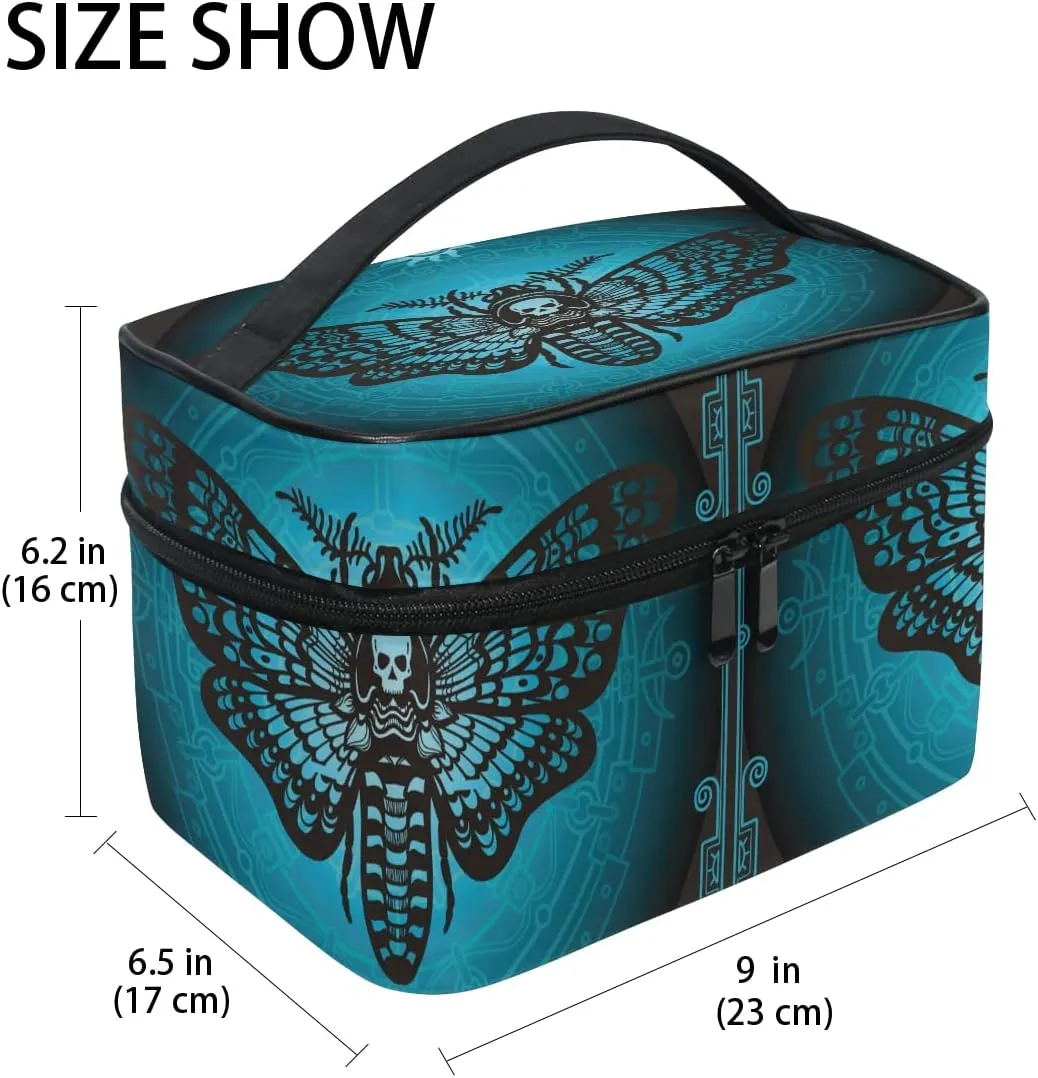 Goth Skull Makeup Bag, Gothic Sugar Skull Butterfly Makeup Organizer Travel Cosmetics Bag Train Cases Toiletry Bag for Teen Girl Women Ladies