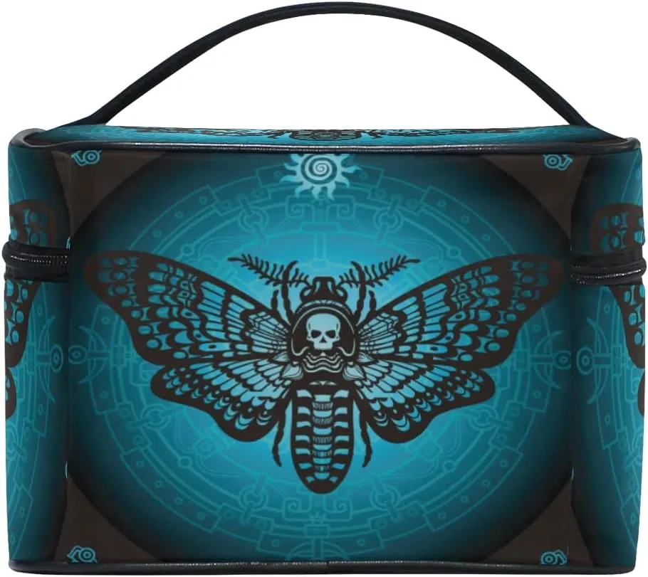 Goth Skull Makeup Bag, Gothic Sugar Skull Butterfly Makeup Organizer Travel Cosmetics Bag Train Cases Toiletry Bag for Teen Girl Women Ladies
