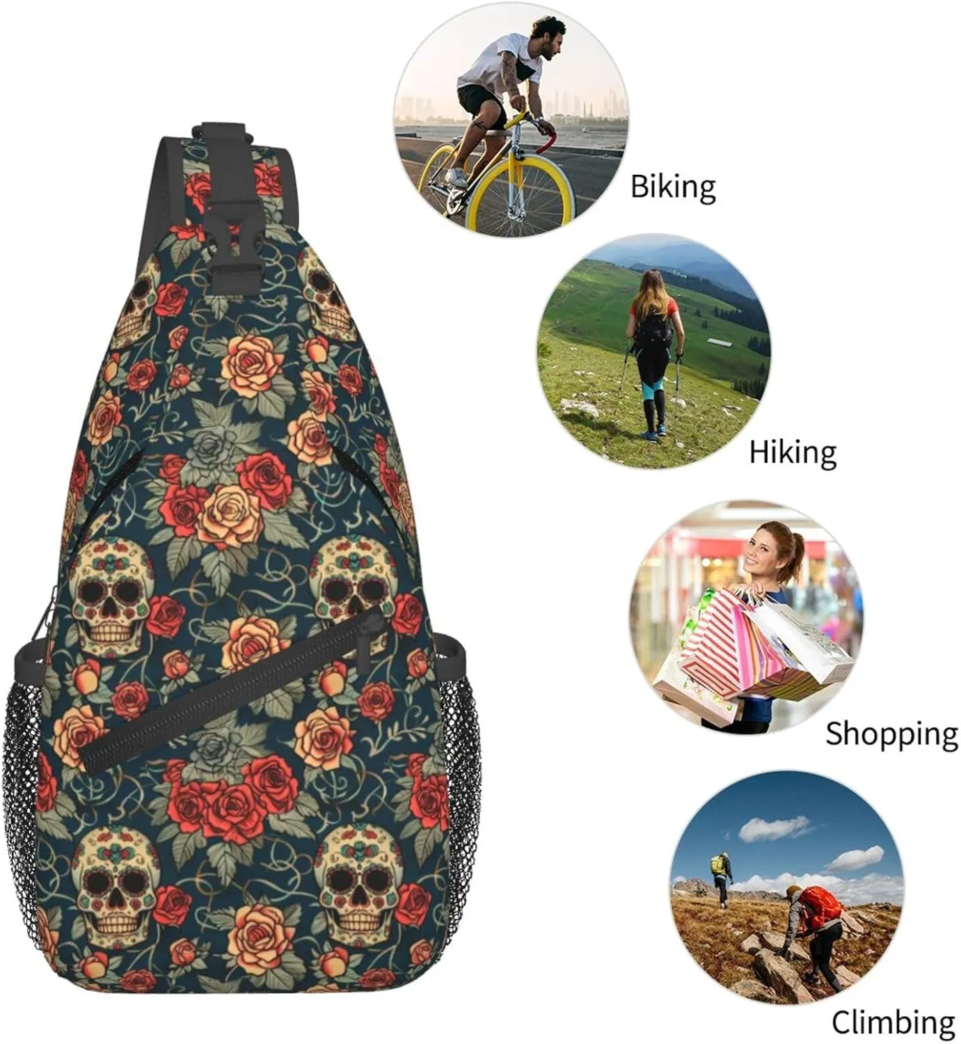 Gothic Rose Skull-1 Sling Backpack Hiking Backpack Crossbody Bag Sports Lightweight And Durable Chest Bag Shoulder Bag For Women Men