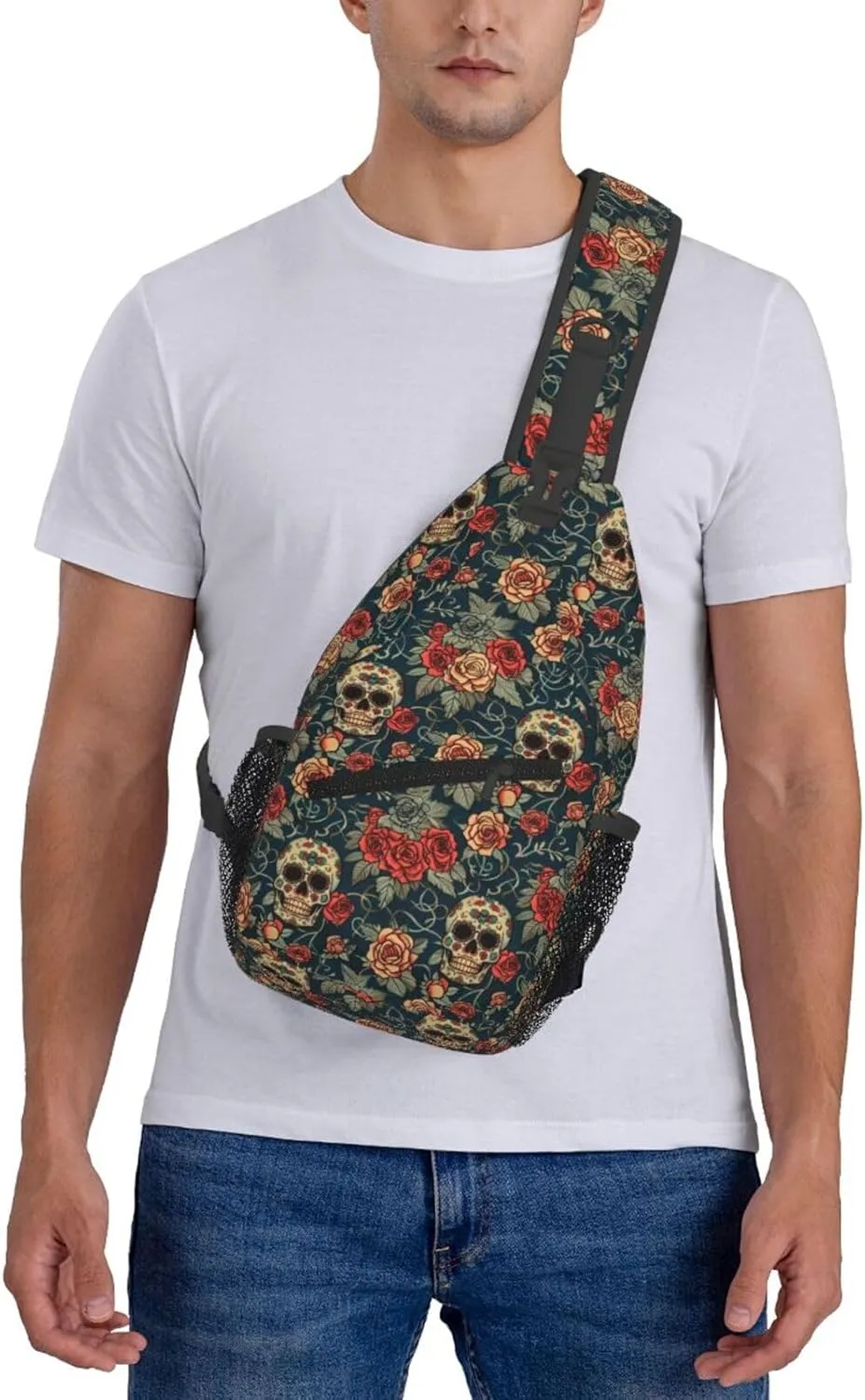 Gothic Rose Skull-1 Sling Backpack Hiking Backpack Crossbody Bag Sports Lightweight And Durable Chest Bag Shoulder Bag For Women Men