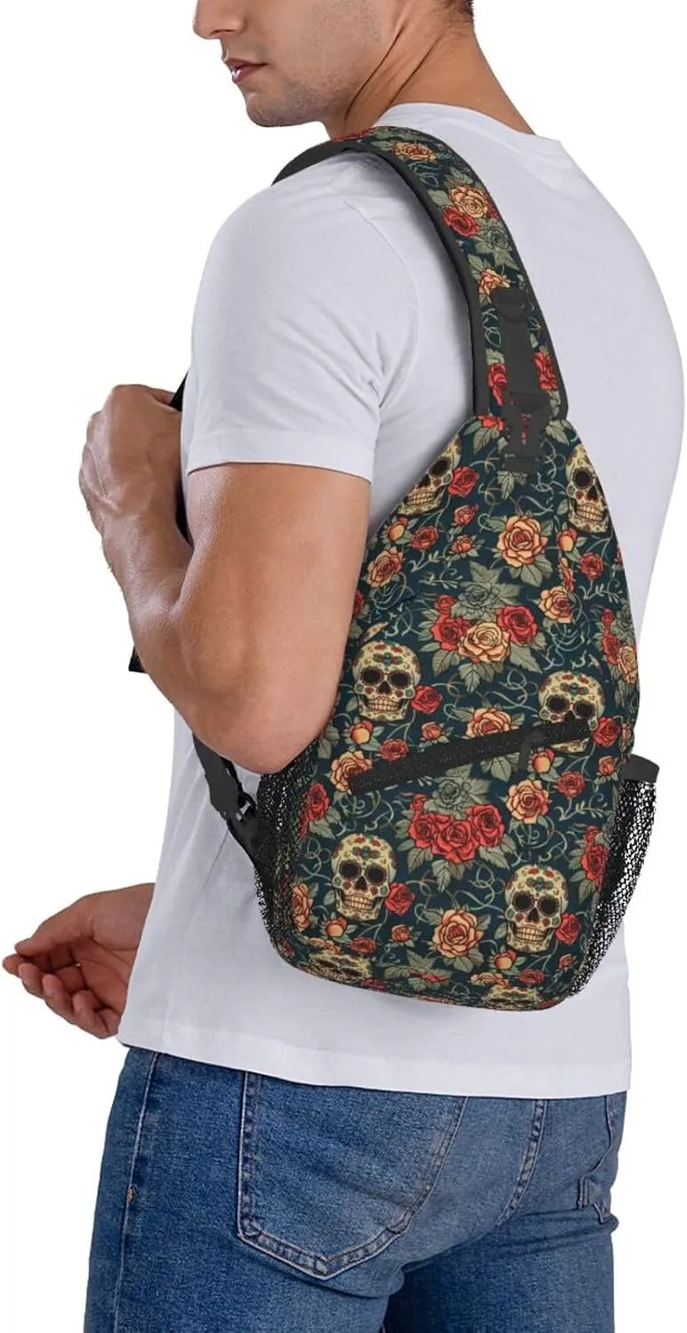 Gothic Rose Skull-1 Sling Backpack Hiking Backpack Crossbody Bag Sports Lightweight And Durable Chest Bag Shoulder Bag For Women Men