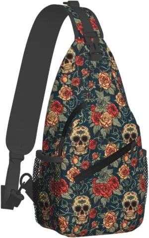 Gothic Rose Skull-1 Sling Backpack Hiking Backpack Crossbody Bag Sports Lightweight And Durable Chest Bag Shoulder Bag For Women Men