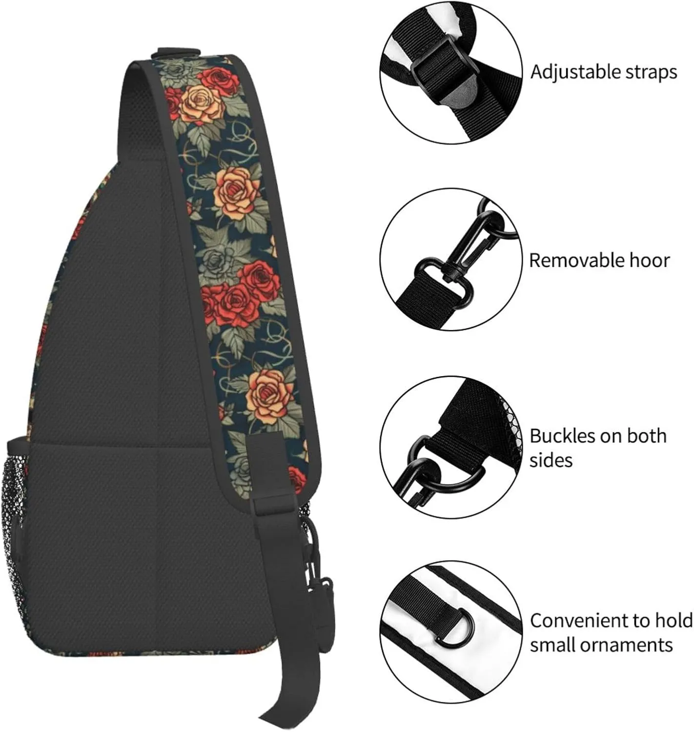 Gothic Rose Skull-1 Sling Backpack Hiking Backpack Crossbody Bag Sports Lightweight And Durable Chest Bag Shoulder Bag For Women Men