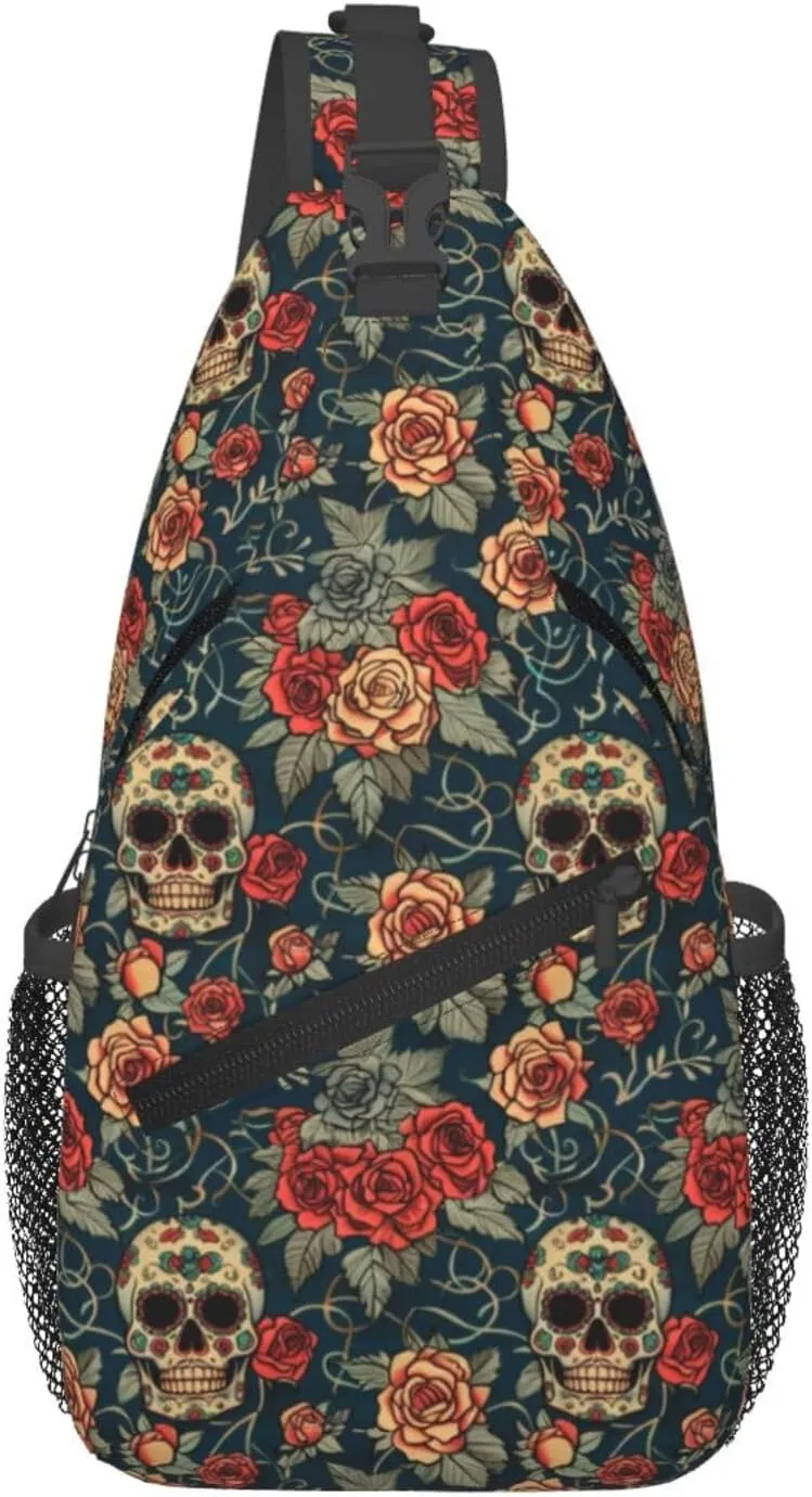Gothic Rose Skull-1 Sling Backpack Hiking Backpack Crossbody Bag Sports Lightweight And Durable Chest Bag Shoulder Bag For Women Men