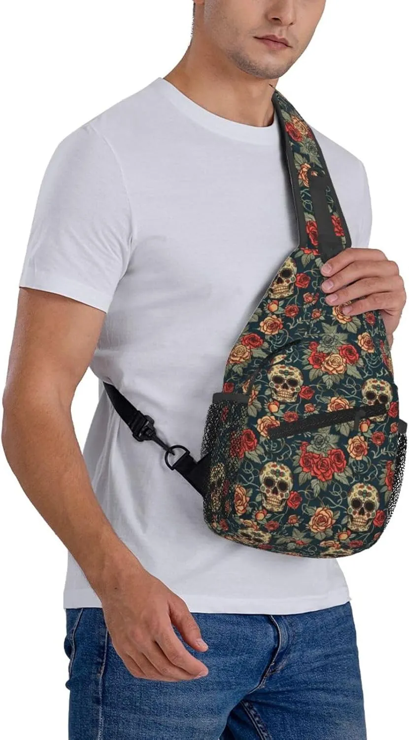 Gothic Rose Skull-1 Sling Backpack Hiking Backpack Crossbody Bag Sports Lightweight And Durable Chest Bag Shoulder Bag For Women Men