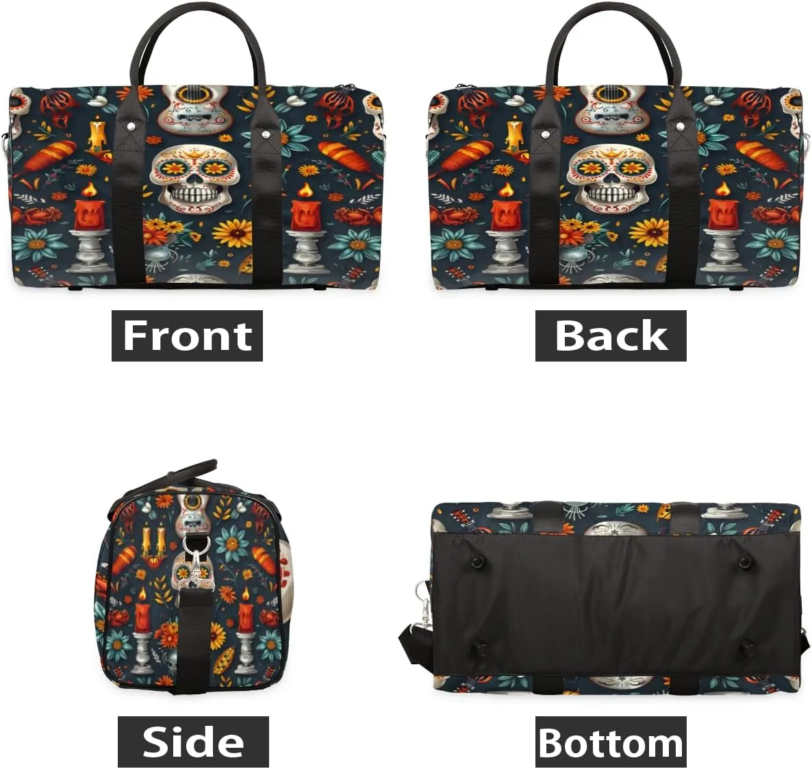 Gothic Skull Travel Duffle Bag, Sports Gym Bags for Women Men, Carry On Weekender Overnight Bag, Floral Workout Hospital Airplane Trips Bag