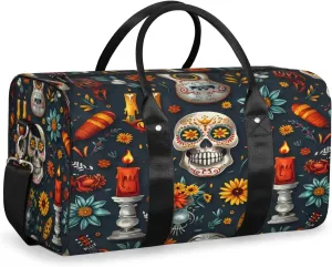 Gothic Skull Travel Duffle Bag, Sports Gym Bags for Women Men, Carry On Weekender Overnight Bag, Floral Workout Hospital Airplane Trips Bag