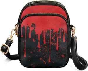 Gothic Small Crossbody Bags PU Leather Handbags for Women, Travel Wallet Zipper Phone Pouch with Adjustable Strap
