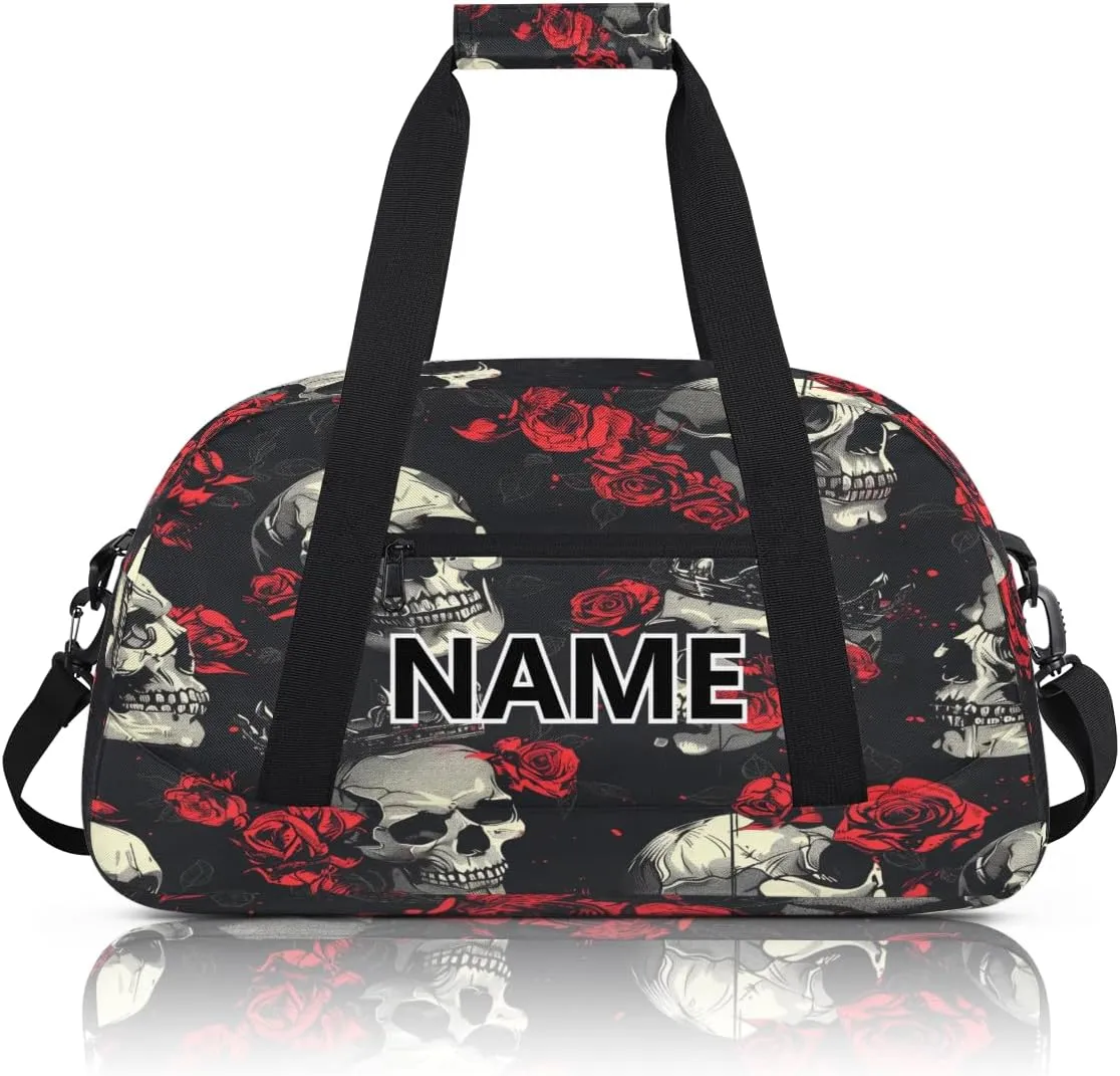 Gothic Sugar Skull Mini Gym Bag 18 inch for Women Men Waterproof Custom Skull Travel Duffel Bag Carry On Overnight Tote Nurse Bag for Work Fitness Hiking