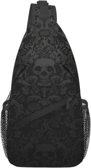 Gothic Wallpaper Skull Print Crossbody Bag Is Suitable For Outdoor Hiking, Work, And Daily Travel