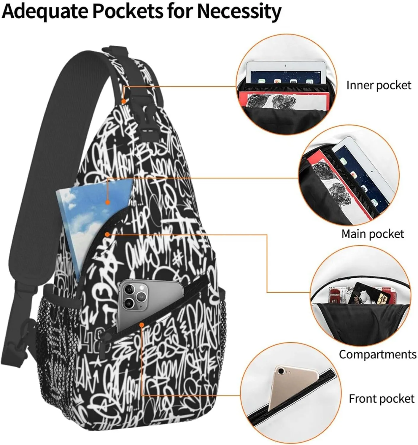 Graffiti Art Pattern Sling Backpack Women Men Travel Hiking Daypack Cool Graffiti Crossbody Shoulder Bag