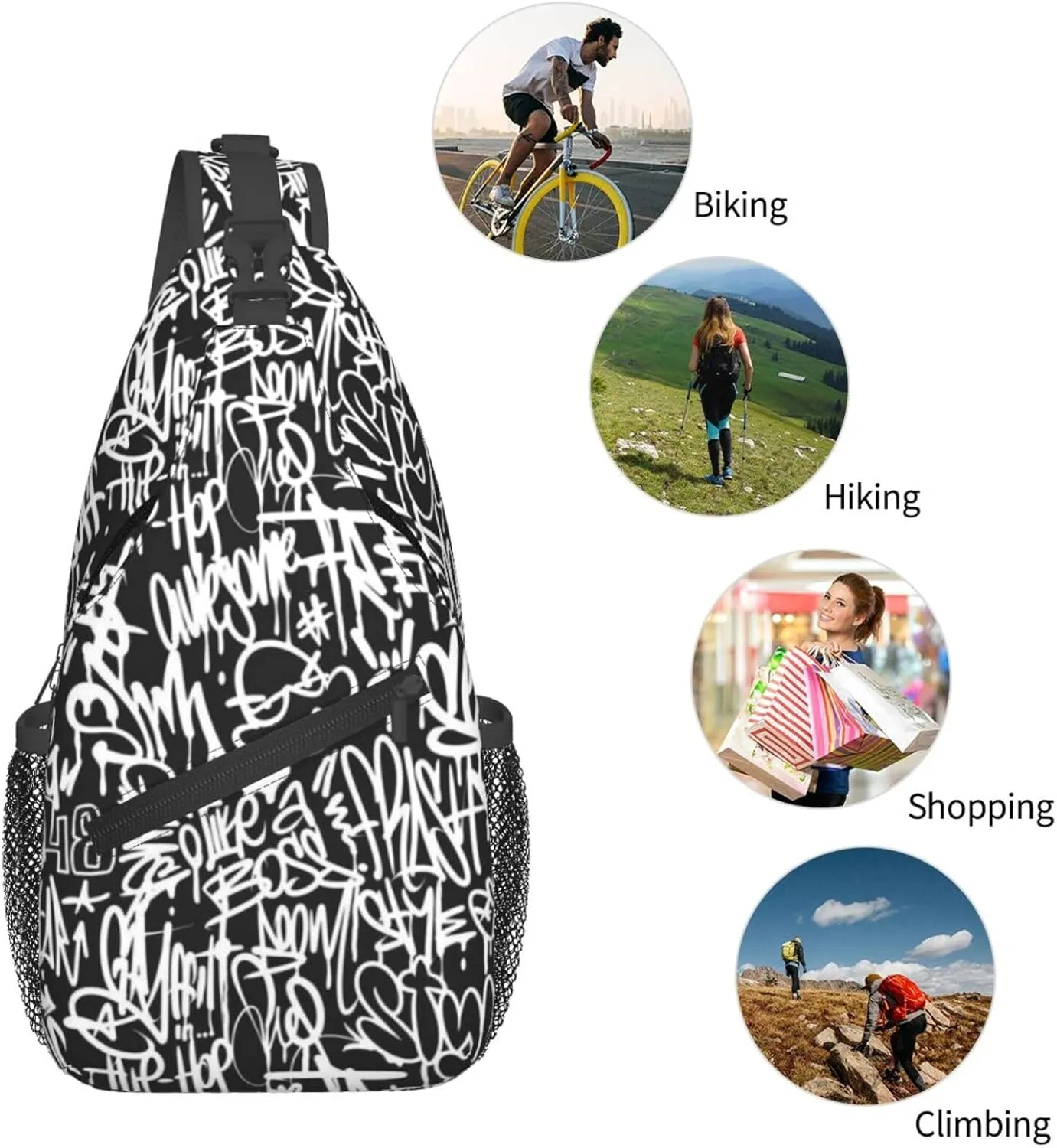 Graffiti Art Pattern Sling Backpack Women Men Travel Hiking Daypack Cool Graffiti Crossbody Shoulder Bag
