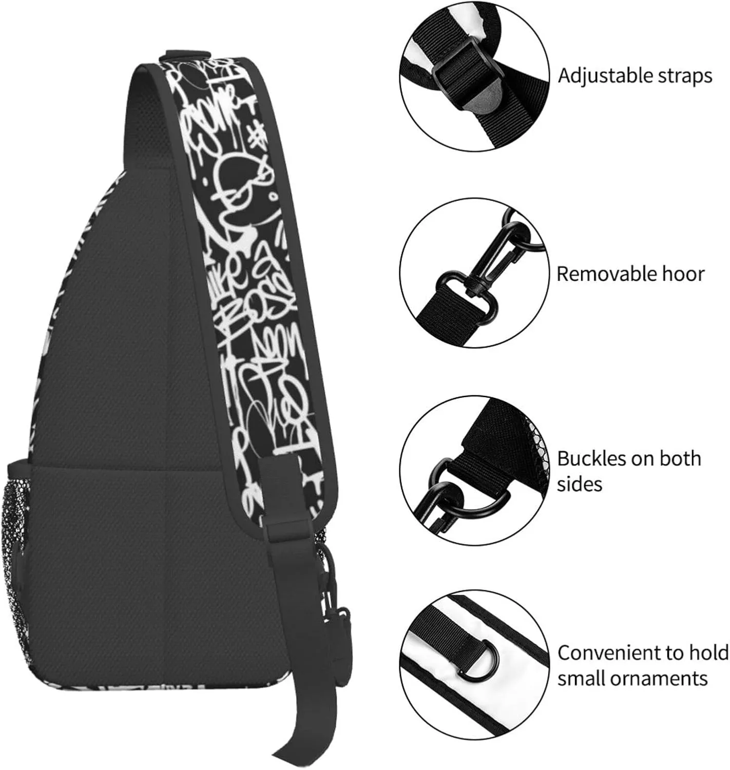 Graffiti Art Pattern Sling Backpack Women Men Travel Hiking Daypack Cool Graffiti Crossbody Shoulder Bag