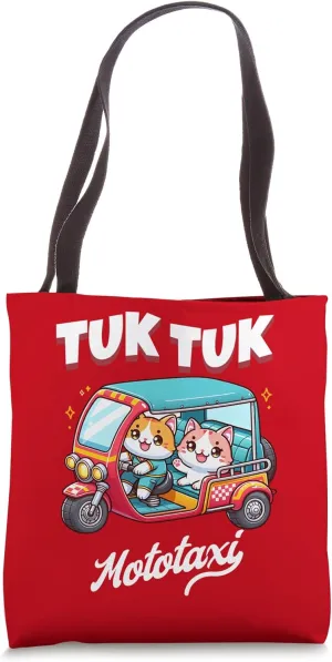 Graphic Kawaii Feline driving a motorize three-wheeled Tote Bag