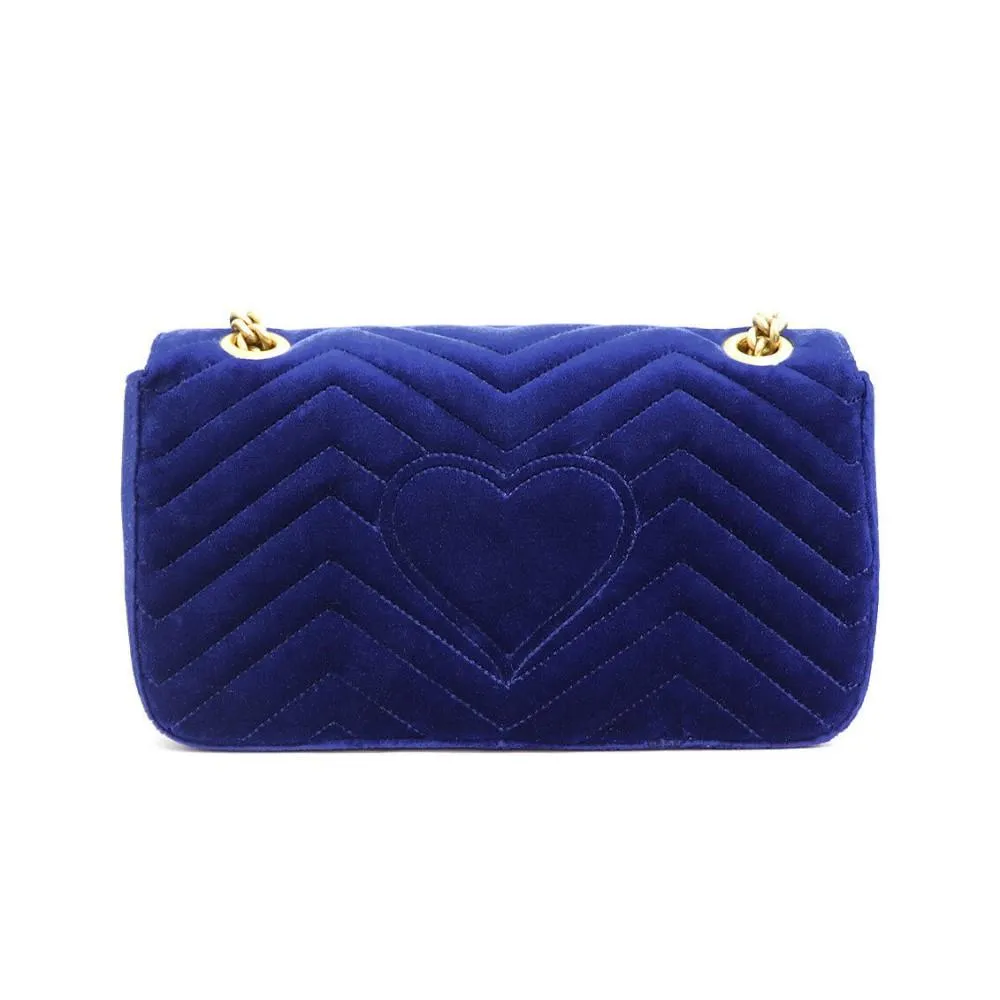 Gucci Flap Marmont GG Embroidered Matelasse Blue Velvet Cross Body 443497
