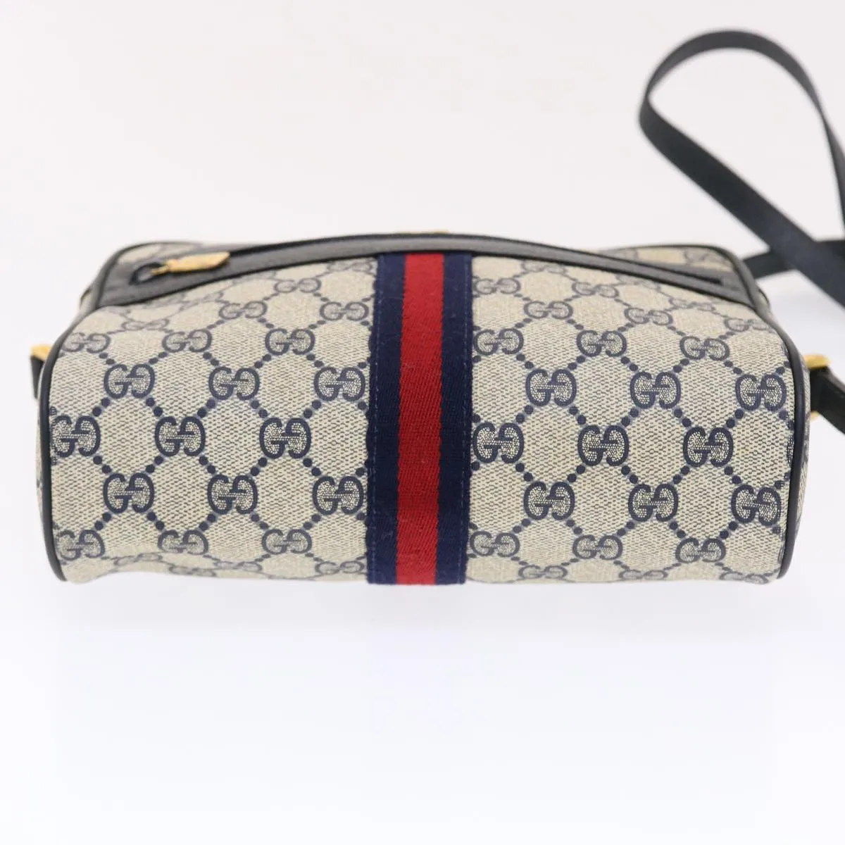 GUCCI GG Canvas Sherry Line Shoulder Bag PVC Leather Gray Red Navy 49788