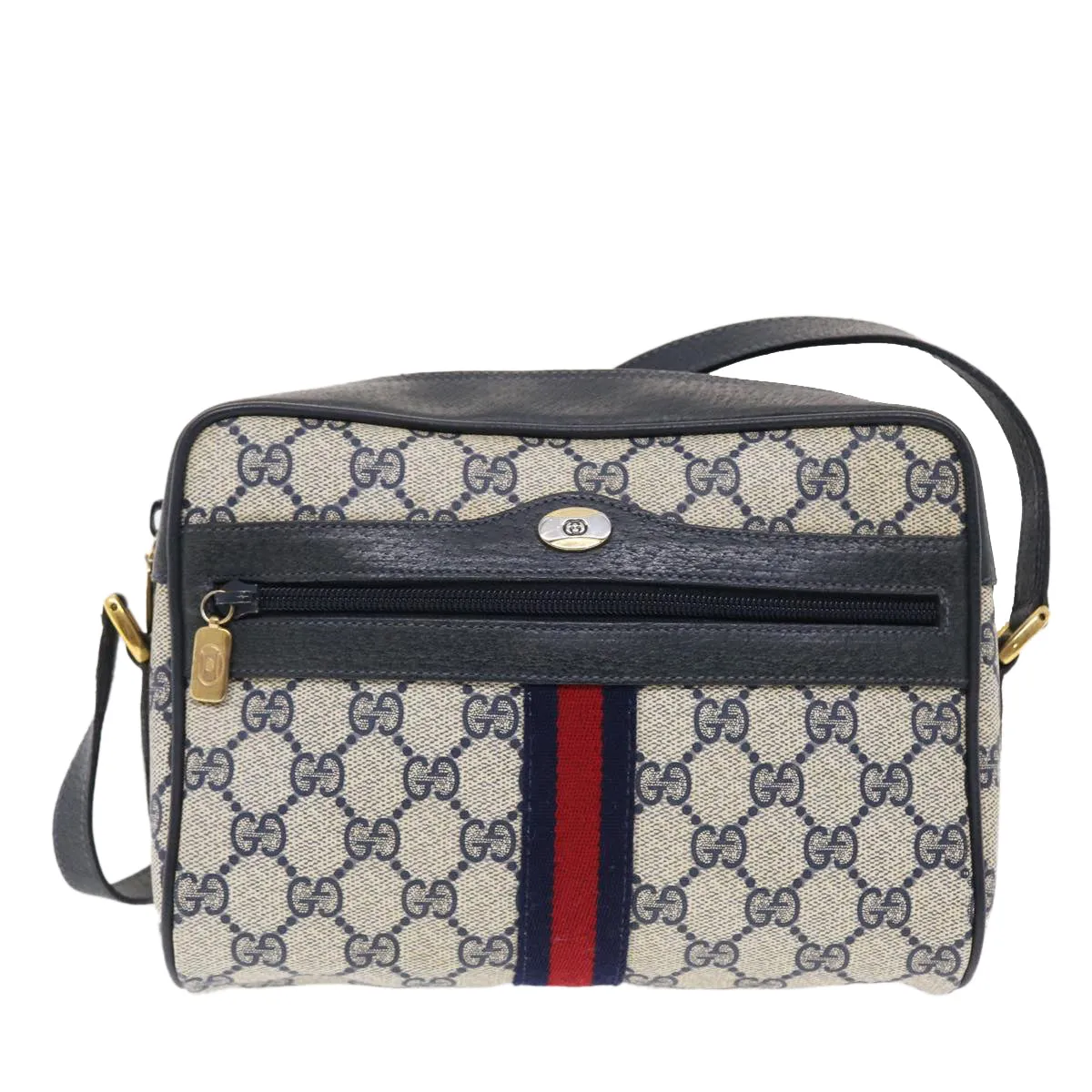 GUCCI GG Canvas Sherry Line Shoulder Bag PVC Leather Gray Red Navy 49788