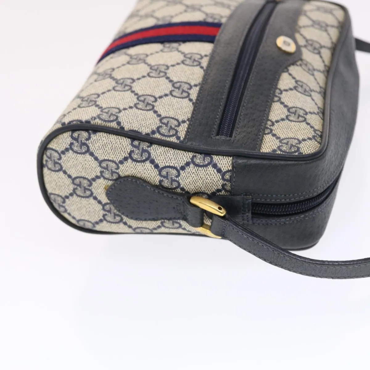 GUCCI GG Canvas Sherry Line Shoulder Bag PVC Leather Gray Red Navy 49788