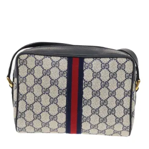 GUCCI GG Canvas Sherry Line Shoulder Bag PVC Leather Gray Red Navy 49788
