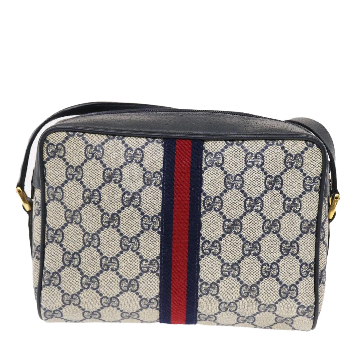 GUCCI GG Canvas Sherry Line Shoulder Bag PVC Leather Gray Red Navy 49788