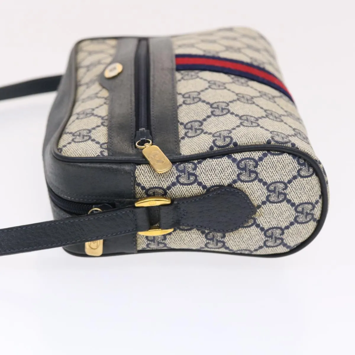 GUCCI GG Canvas Sherry Line Shoulder Bag PVC Leather Gray Red Navy 49788