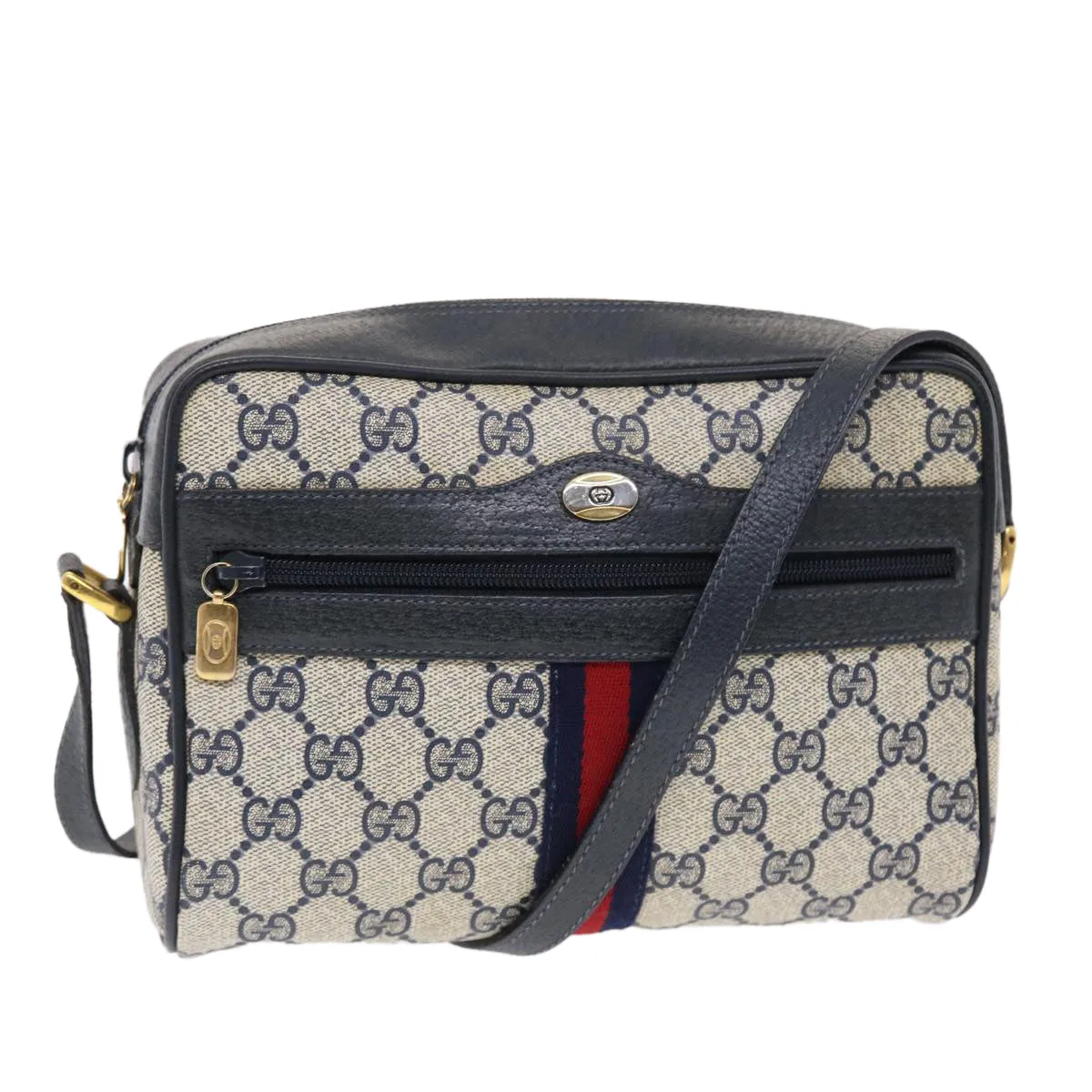GUCCI GG Canvas Sherry Line Shoulder Bag PVC Leather Gray Red Navy 49788