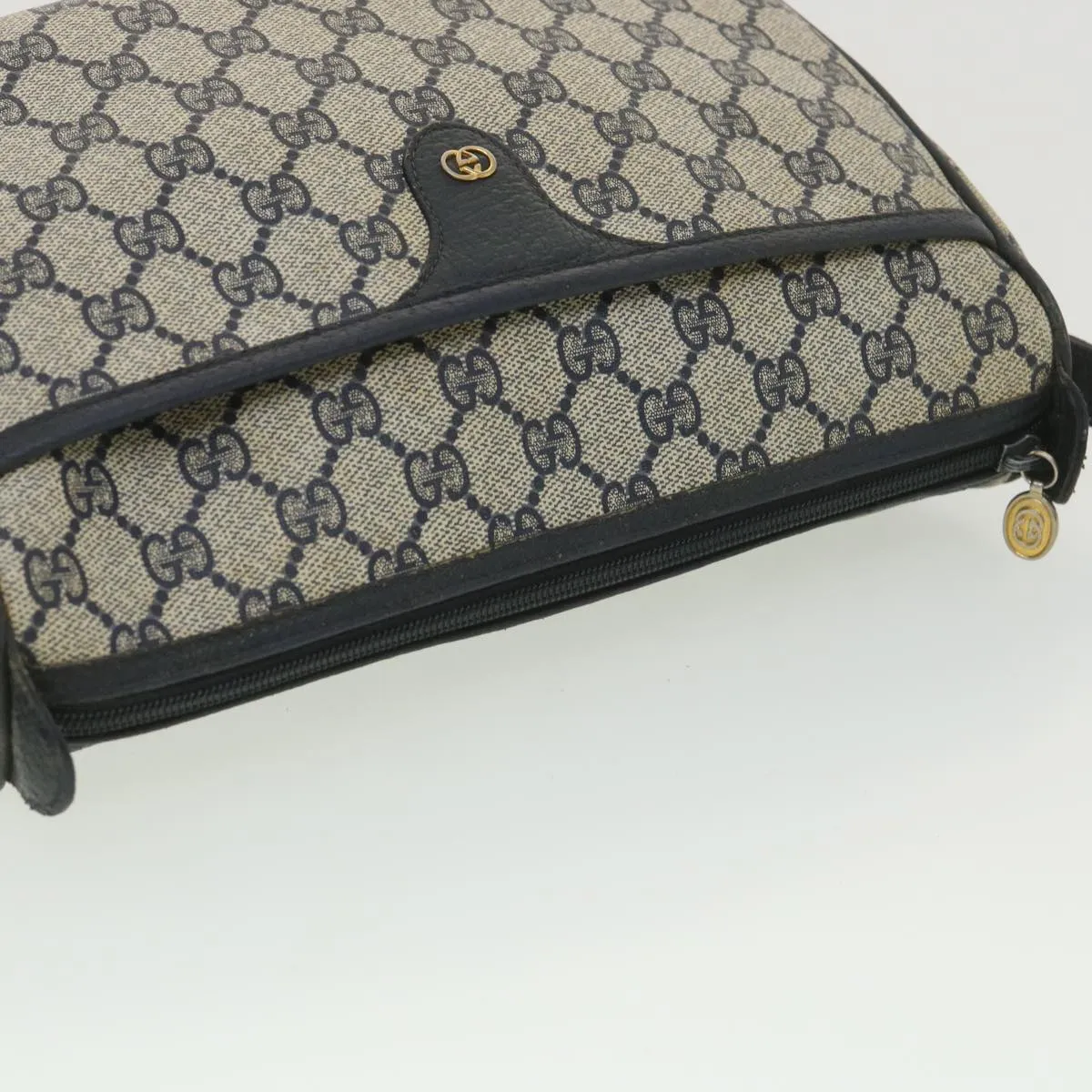 GUCCI GG Canvas Shoulder Bag PVC Leather Gray Navy 001 115 6106 38113