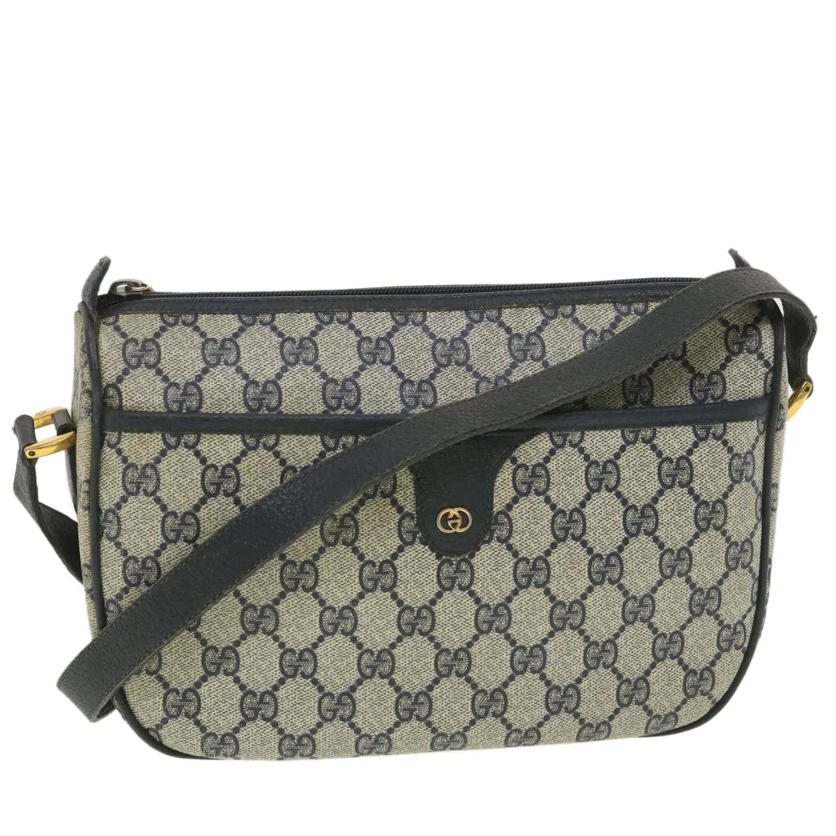 GUCCI GG Canvas Shoulder Bag PVC Leather Gray Navy 001 115 6106 38113