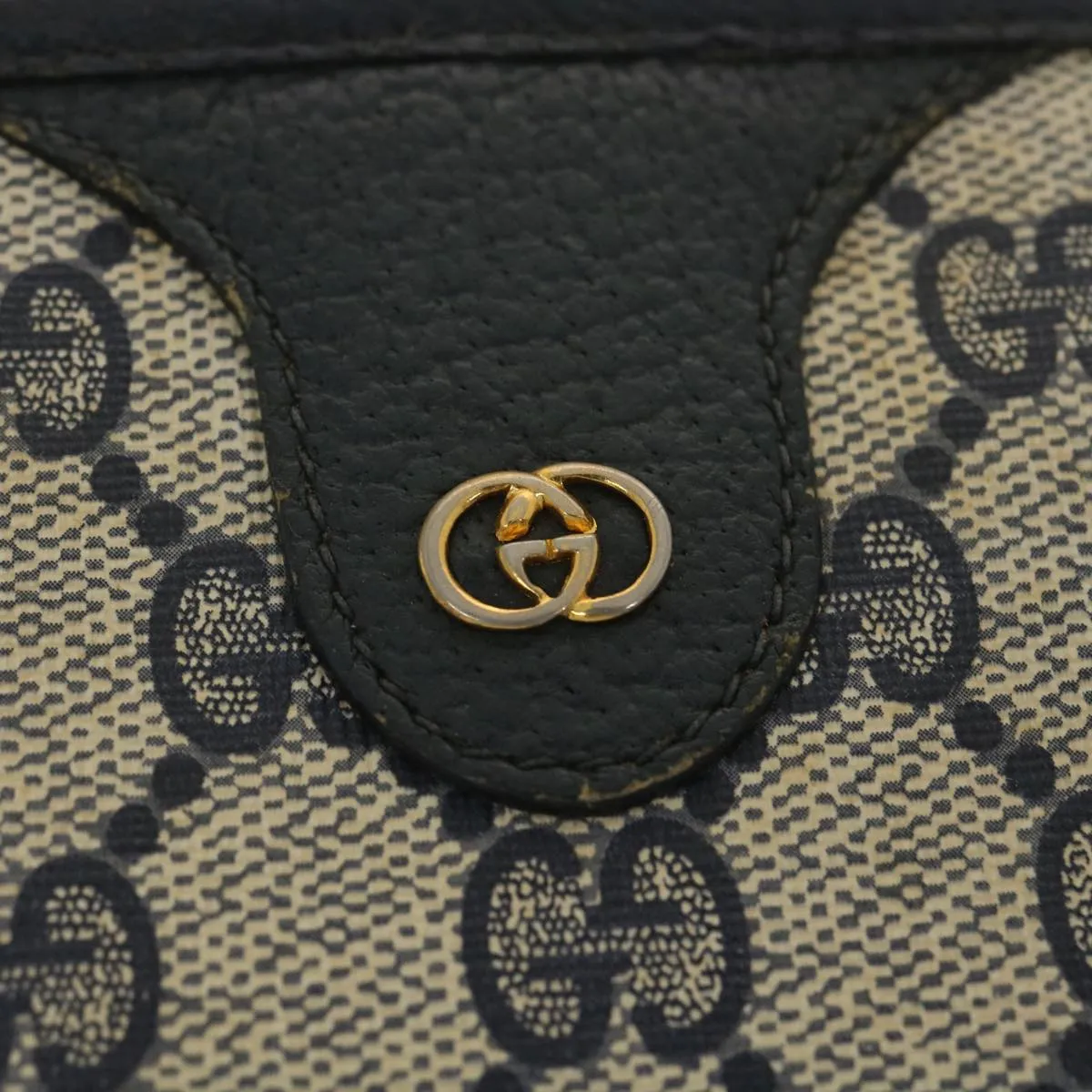 GUCCI GG Canvas Shoulder Bag PVC Leather Gray Navy 001 115 6106 38113