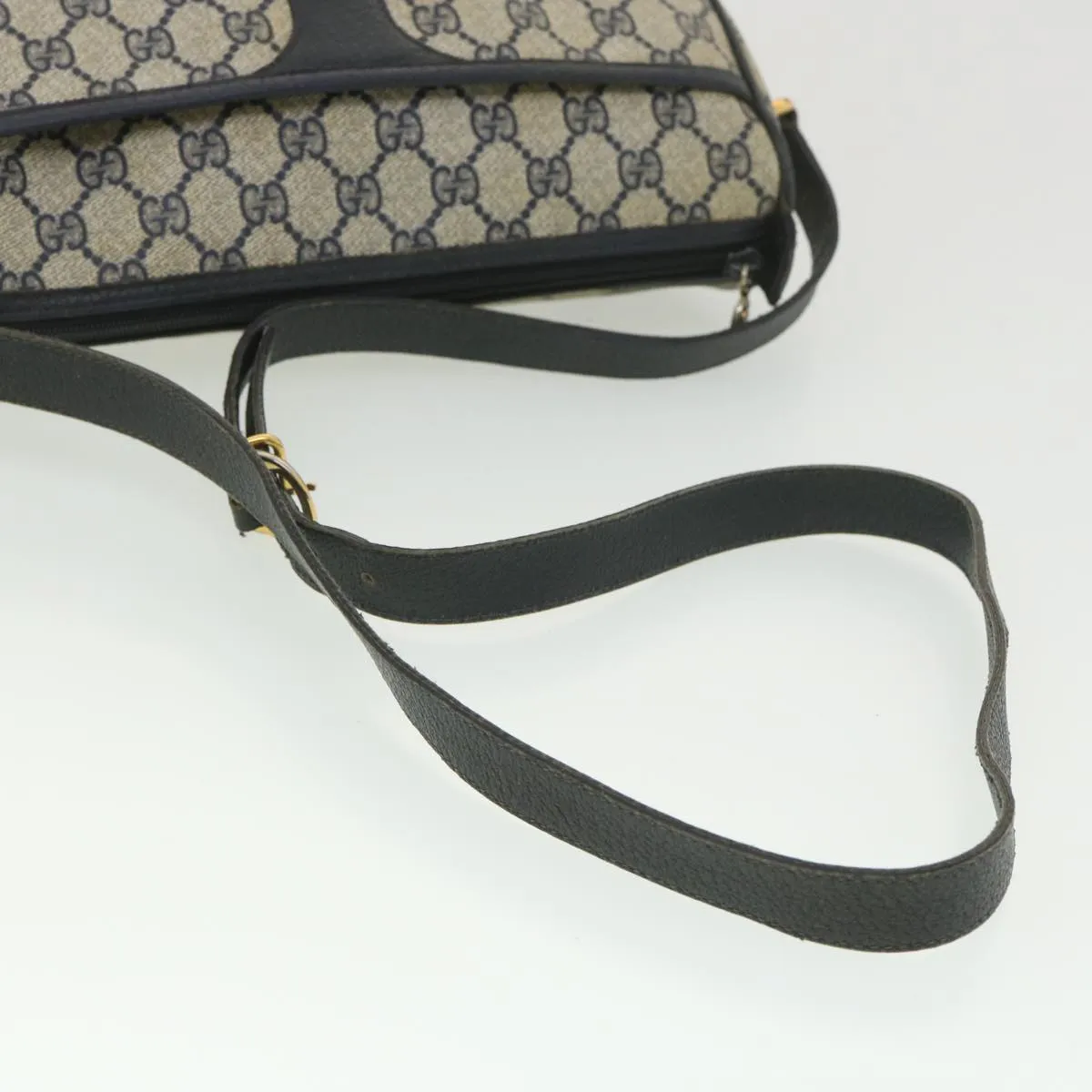 GUCCI GG Canvas Shoulder Bag PVC Leather Gray Navy 001 115 6106 38113