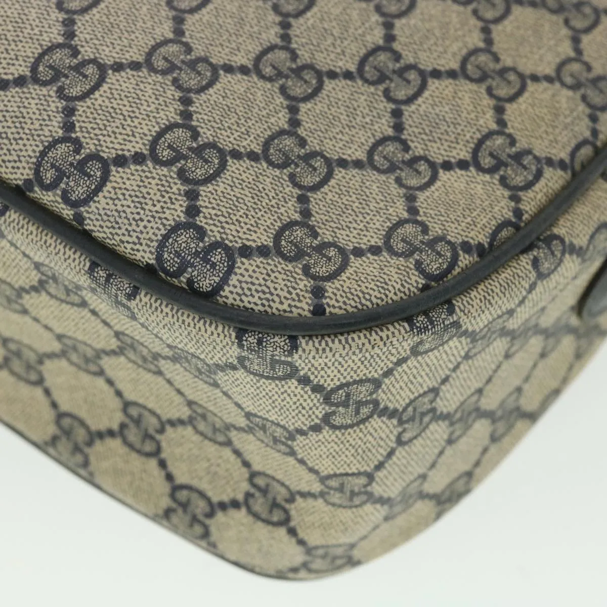 GUCCI GG Canvas Shoulder Bag PVC Leather Gray Navy 001 115 6106 38113