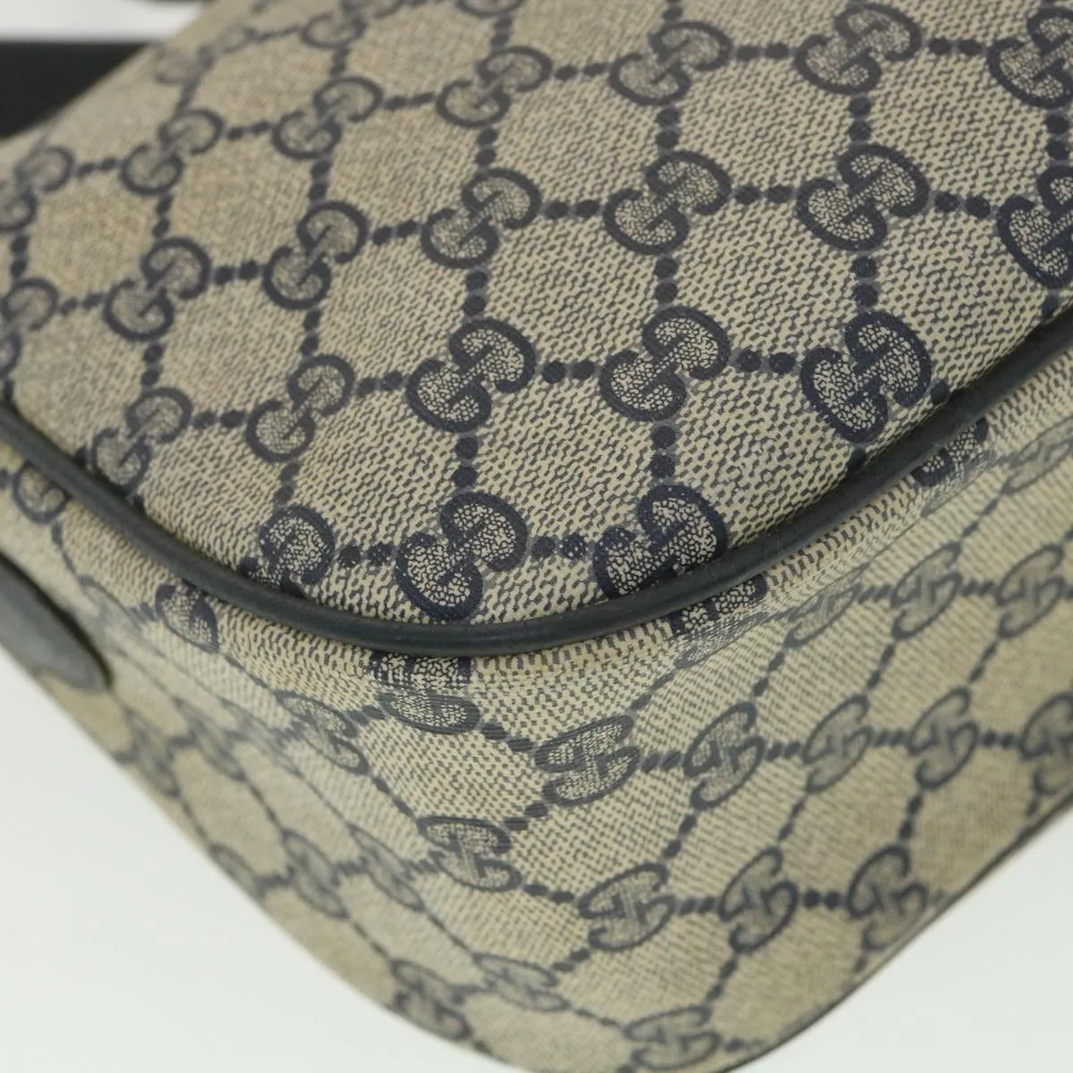 GUCCI GG Canvas Shoulder Bag PVC Leather Gray Navy 001 115 6106 38113