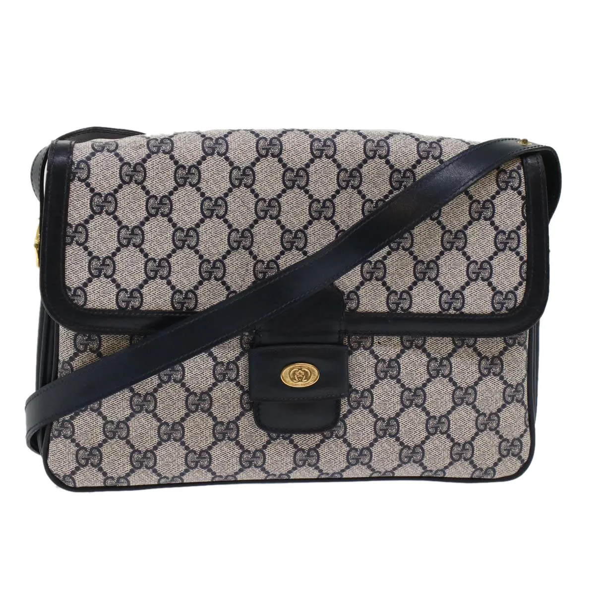 GUCCI GG Canvas Shoulder Bag PVC Leather Navy yk7925