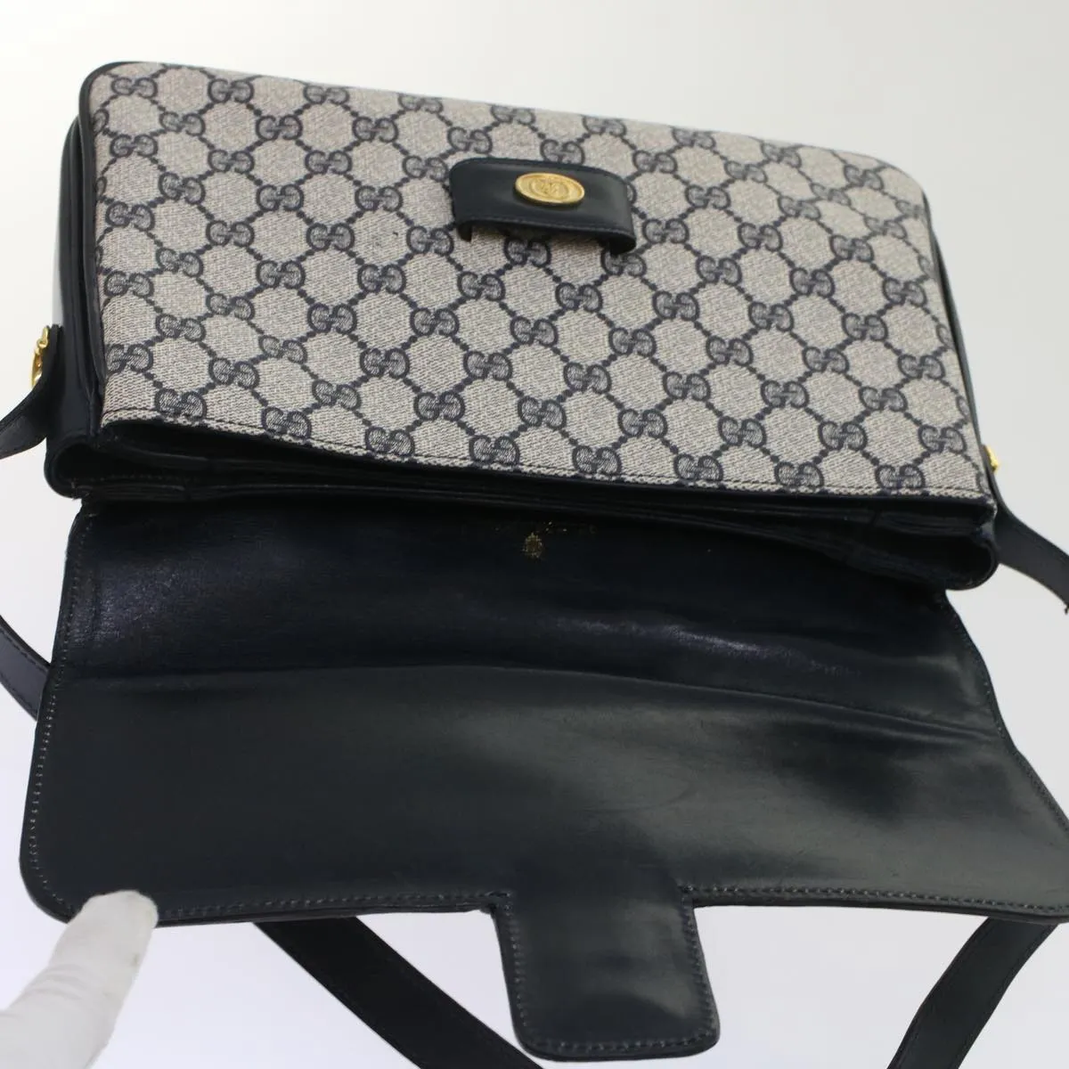 GUCCI GG Canvas Shoulder Bag PVC Leather Navy yk7925