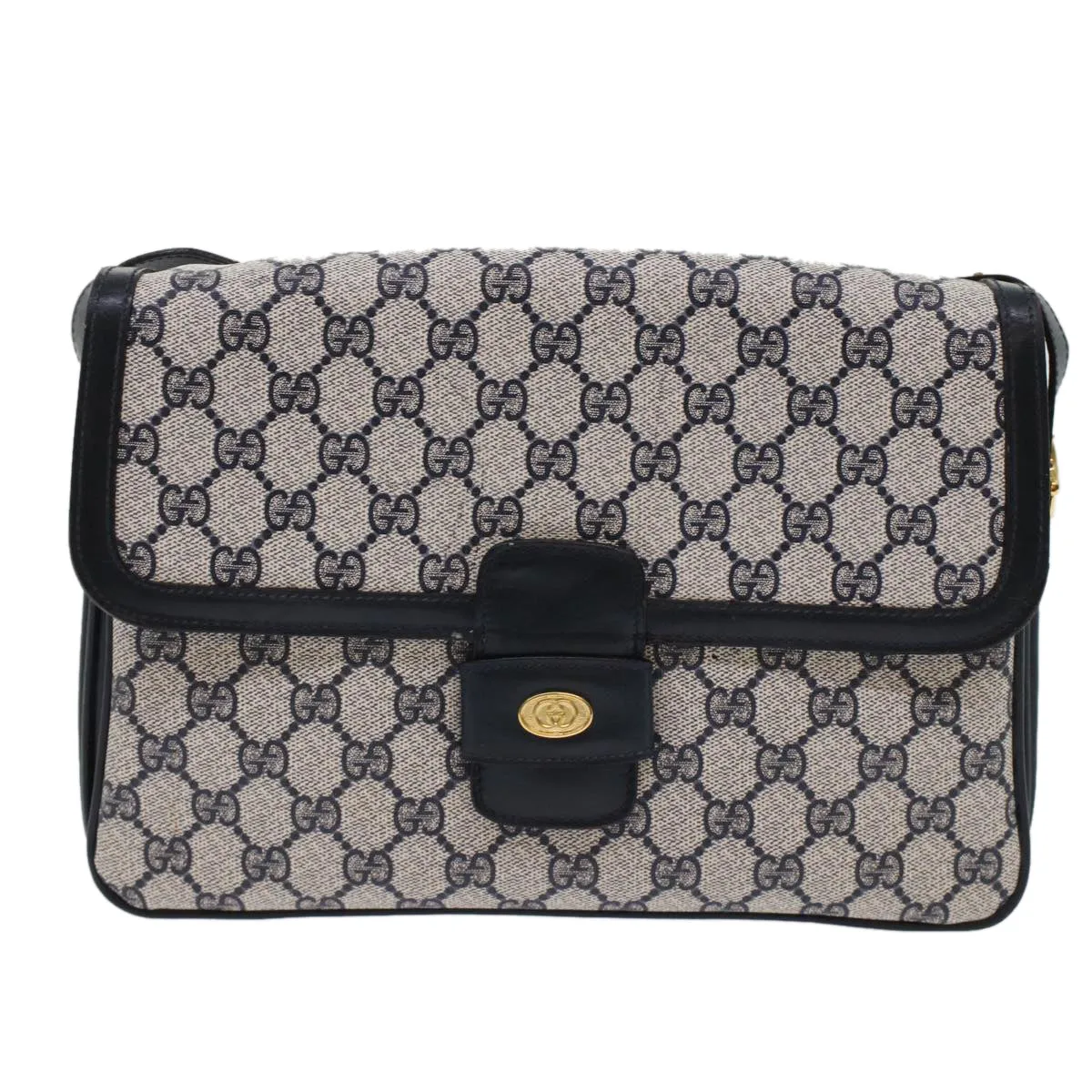 GUCCI GG Canvas Shoulder Bag PVC Leather Navy yk7925