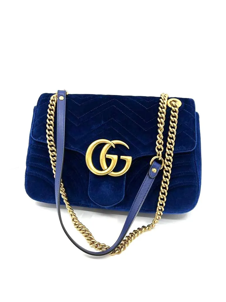 GUCCI GG MARMONT QUILTED VELVET SHOULDER BAG