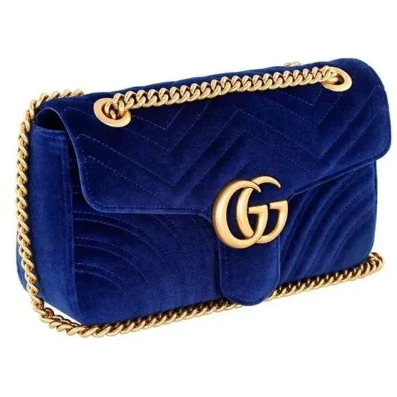 GUCCI GG MARMONT QUILTED VELVET SHOULDER BAG