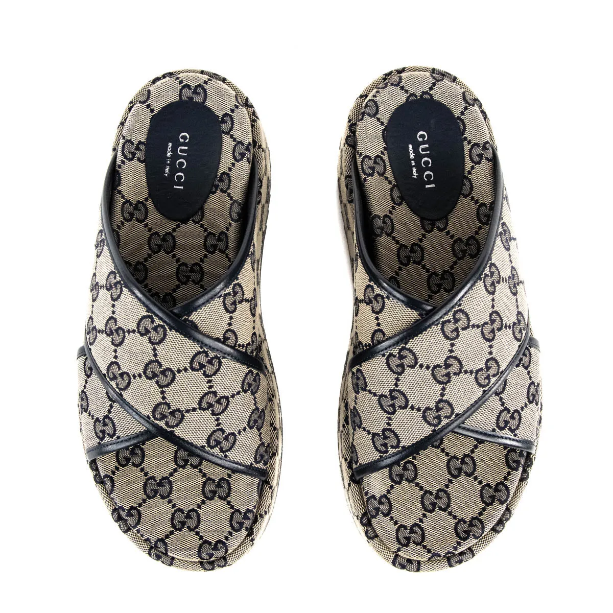 Gucci Navy GG Monogram Platform Slides Size US 8.5 | EU 38.5